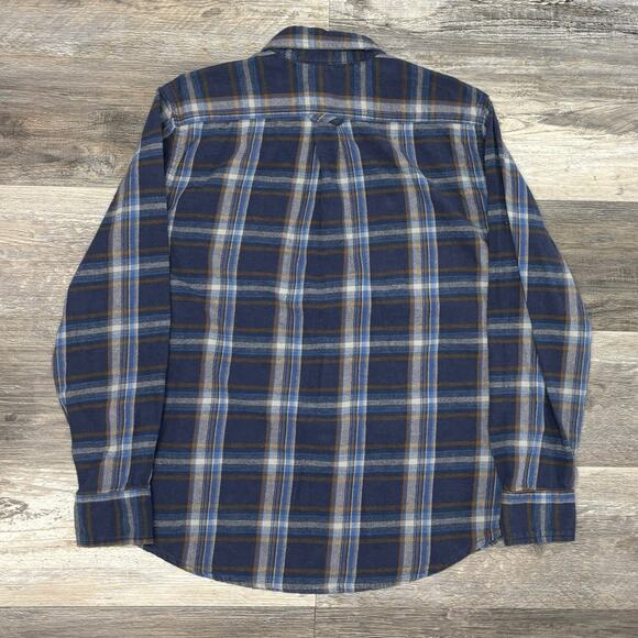 Eddie Bauer Tartan Plaid Blue Mens L‎ Flannel Button Up Retro Outdoor Camp Shirt - Picture 3 of 10
